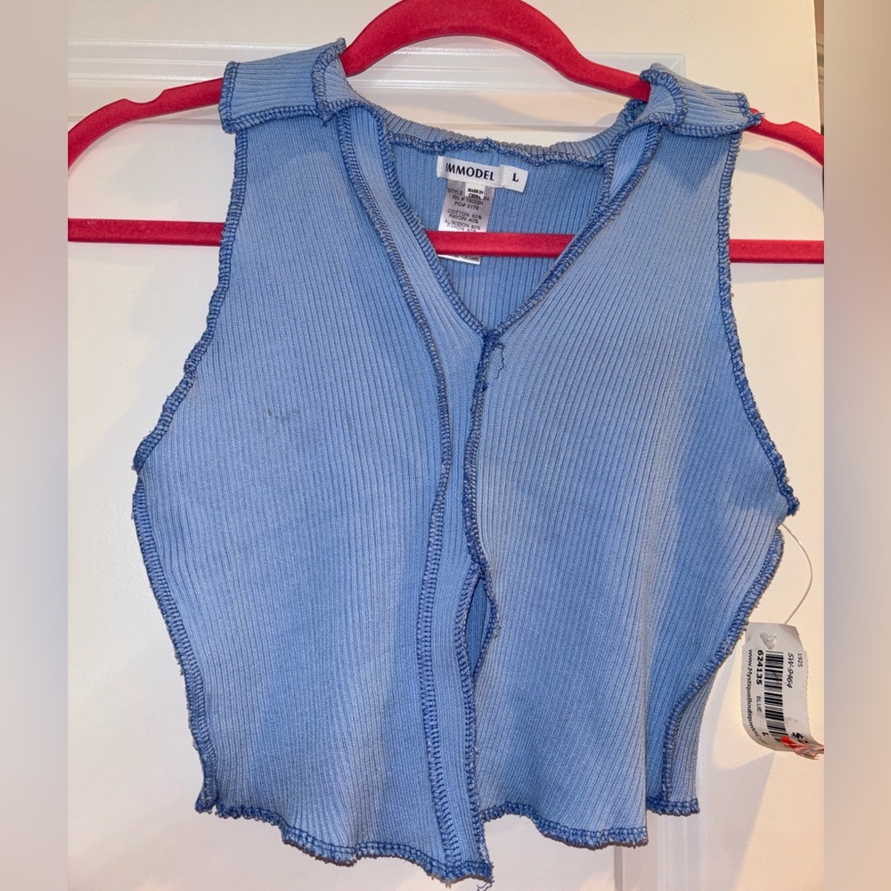 Blue patch work crop top, New with tags